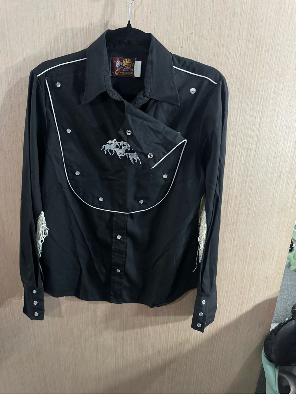 Kenny Rodger’s Vintage Western Black Embroidered Snap Shirt Size 14